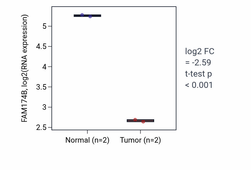Tumor-vs-normal expression box plot for FAM174B in LUSC.
