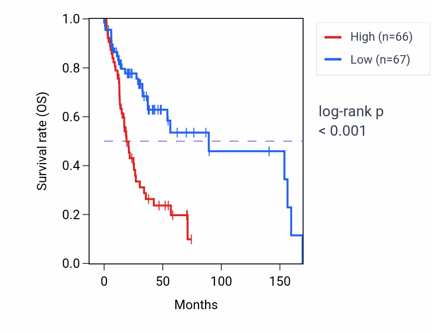 Kaplan&ndash;Meier survival curve for FAM234B RNA expression in HNSC: high vs low expression groups.
