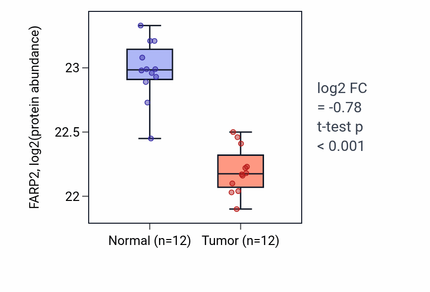 Tumor-vs-normal mass-spec protein box plot for FARP2 in CCRCC.