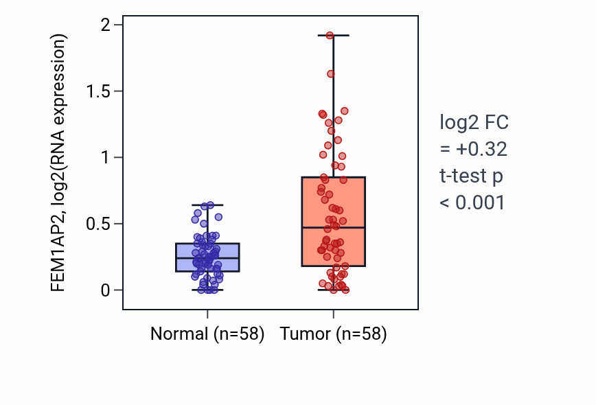 Tumor-vs-normal expression box plot for FEM1AP2 in THCA.