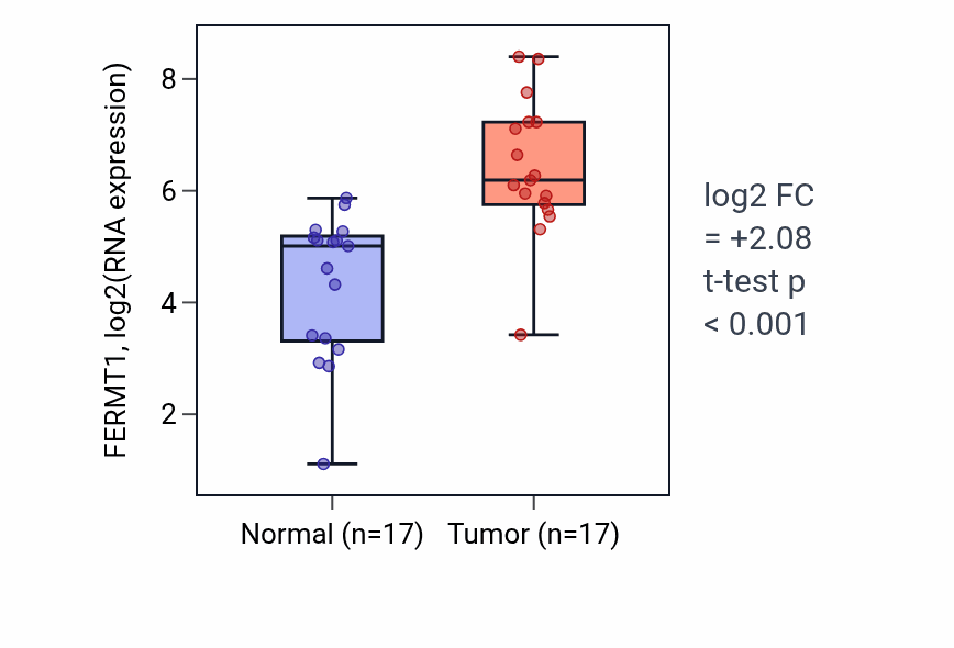 Tumor-vs-normal expression box plot for FERMT1 in HNSC.