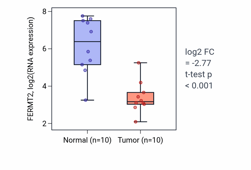 Tumor-vs-normal expression box plot for FERMT2 in BLCA.