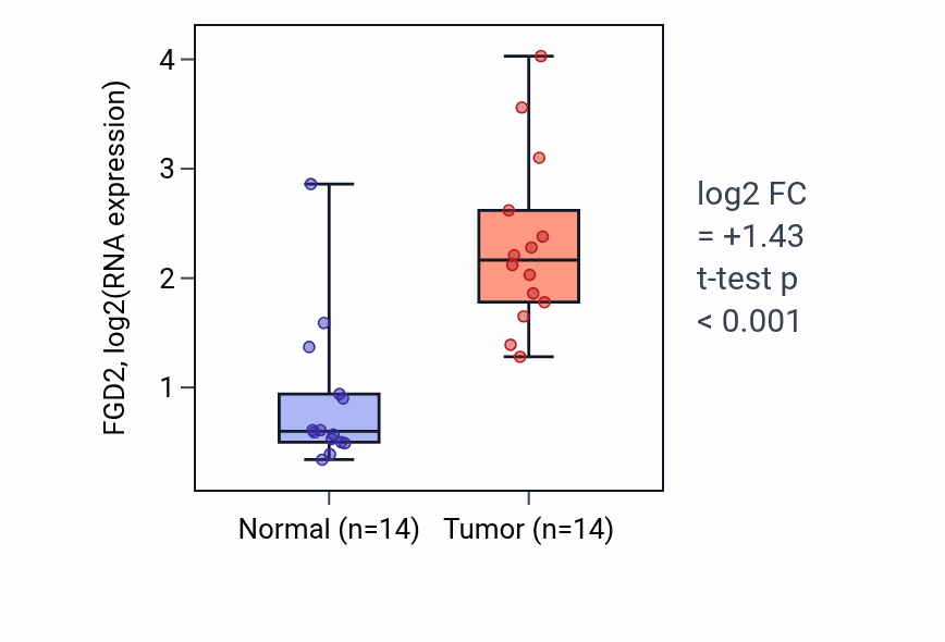 Tumor-vs-normal expression box plot for FGD2 in KIRC.