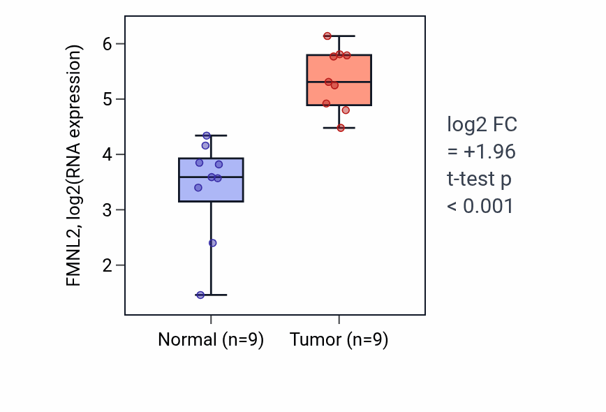 Tumor-vs-normal expression box plot for FMNL2 in HNSC.