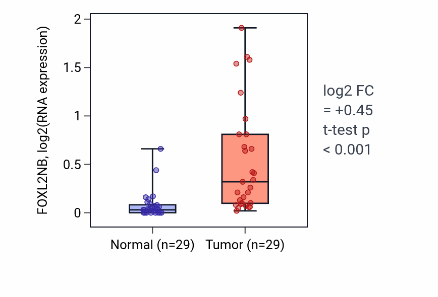 Tumor-vs-normal expression box plot for FOXL2NB in HNSC.