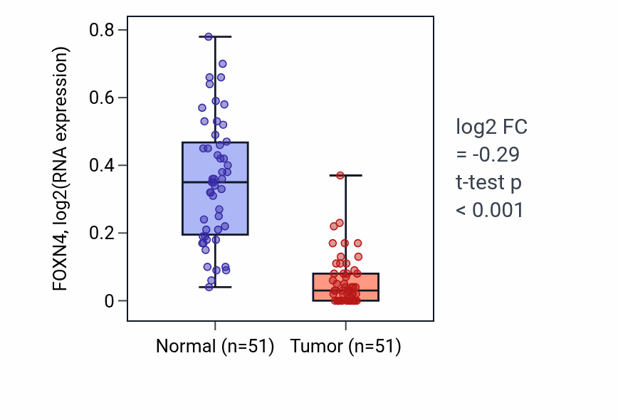 Tumor-vs-normal expression box plot for FOXN4 in KIRC.