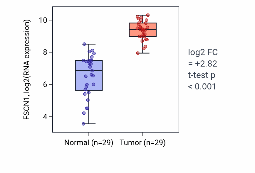 Tumor-vs-normal expression box plot for FSCN1 in HNSC.