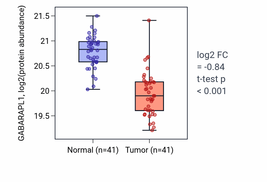 Tumor-vs-normal mass-spec protein box plot for GABARAPL1 in CCRCC.