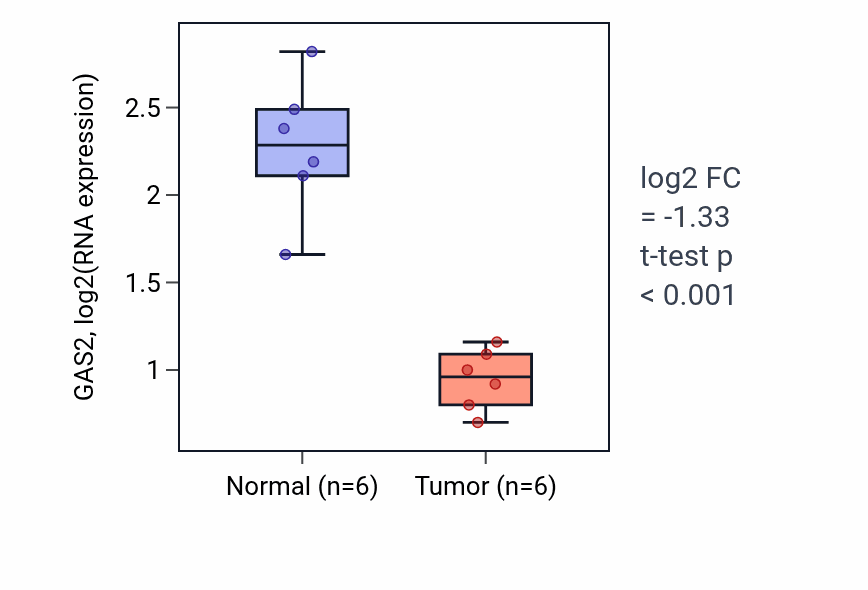 Tumor-vs-normal expression box plot for GAS2 in KIRC.