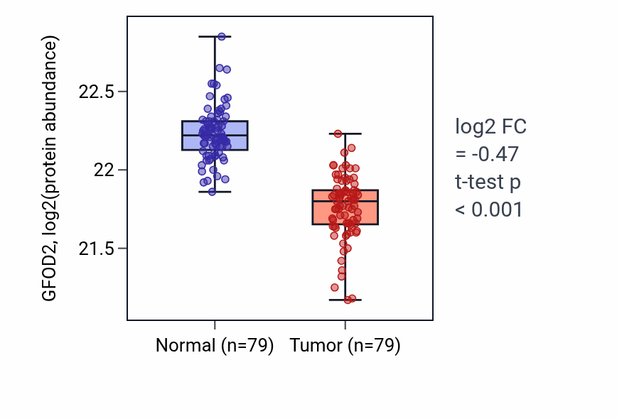 Tumor-vs-normal mass-spec protein box plot for GFOD2 in LSCC.