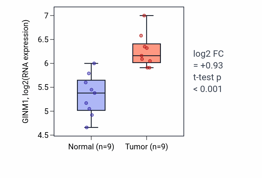 Tumor-vs-normal expression box plot for GINM1 in HNSC.