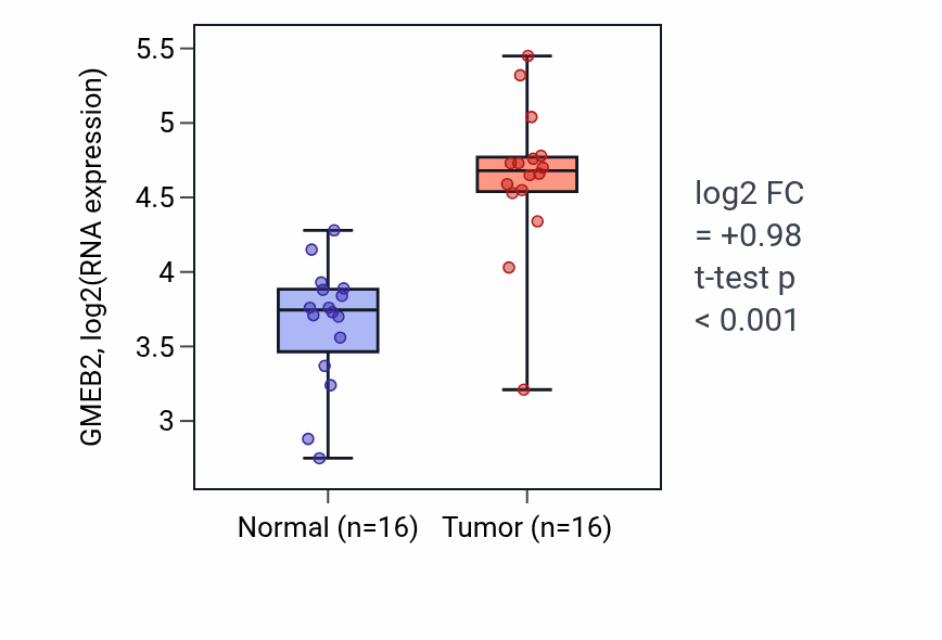 Tumor-vs-normal expression box plot for GMEB2 in HNSC.