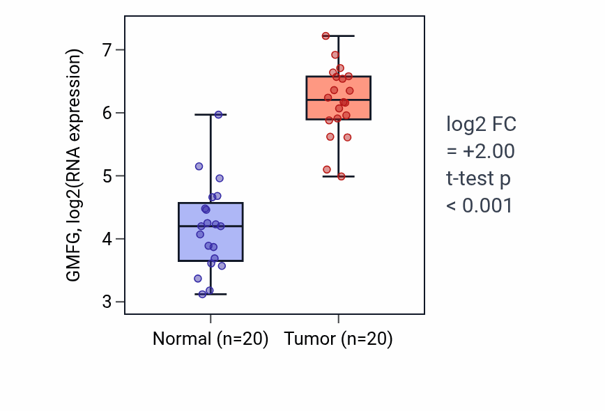 Tumor-vs-normal expression box plot for GMFG in KIRC.
