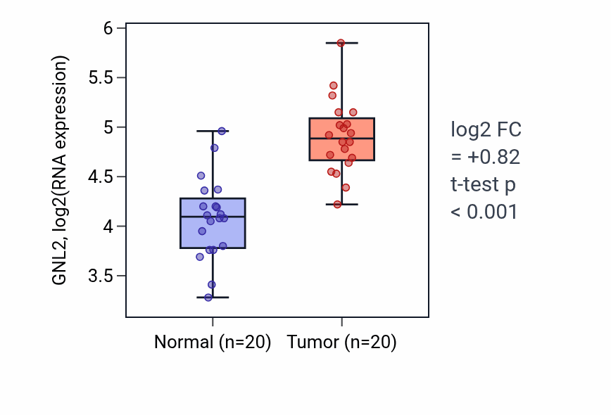 Tumor-vs-normal expression box plot for GNL2 in KIRC.