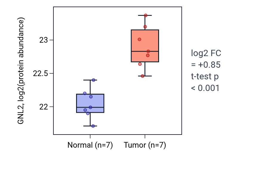 Tumor-vs-normal mass-spec protein box plot for GNL2 in CCRCC.