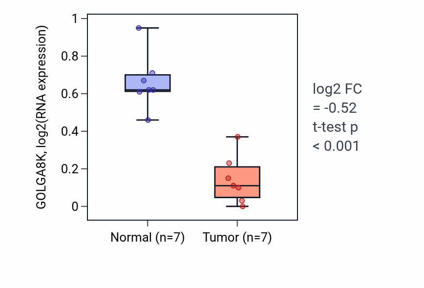 Tumor-vs-normal expression box plot for GOLGA8K in THCA.