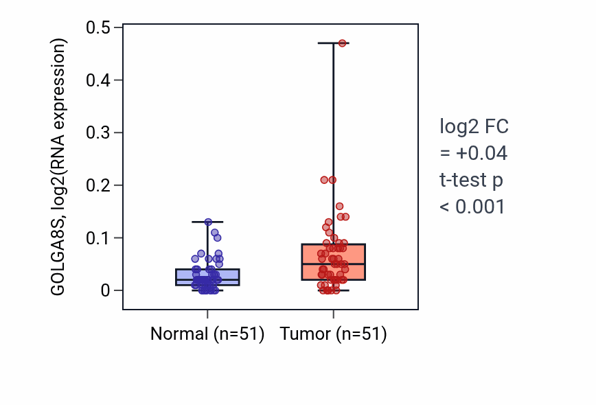 Tumor-vs-normal expression box plot for GOLGA8S in KIRC.