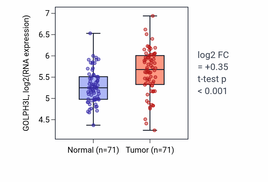 Tumor-vs-normal expression box plot for GOLPH3L in KIRC.