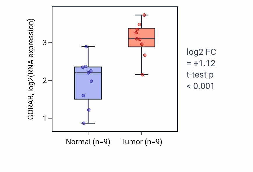 Tumor-vs-normal expression box plot for GORAB in HNSC.