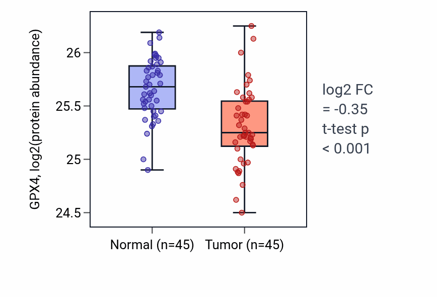 Tumor-vs-normal mass-spec protein box plot for GPX4 in HNSC.