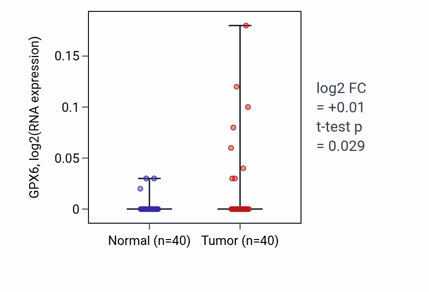 Tumor-vs-normal expression box plot for GPX6 in HNSC.