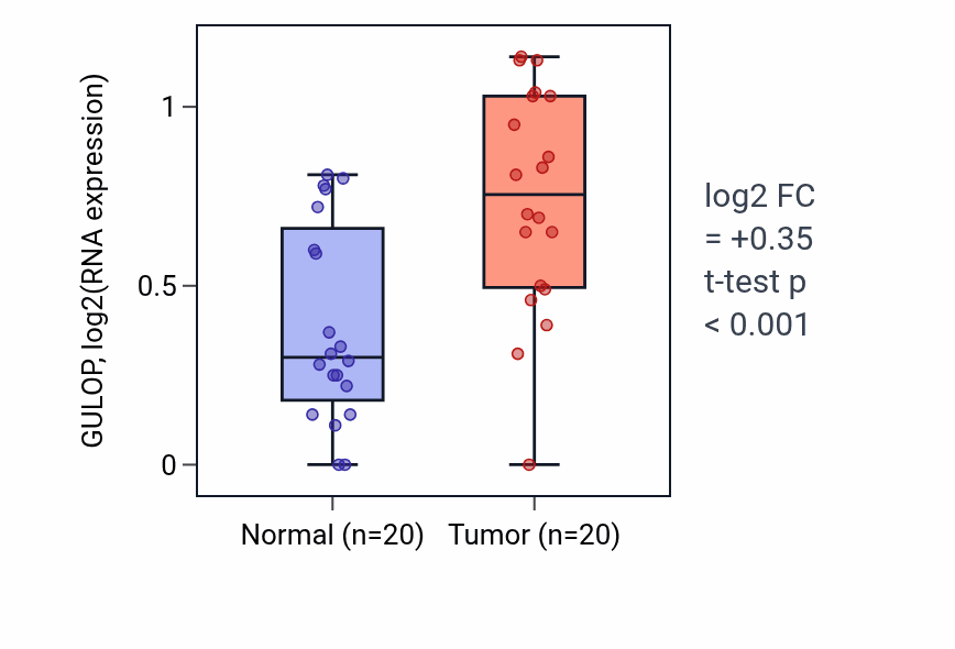 Tumor-vs-normal expression box plot for GULOP in KIRC.
