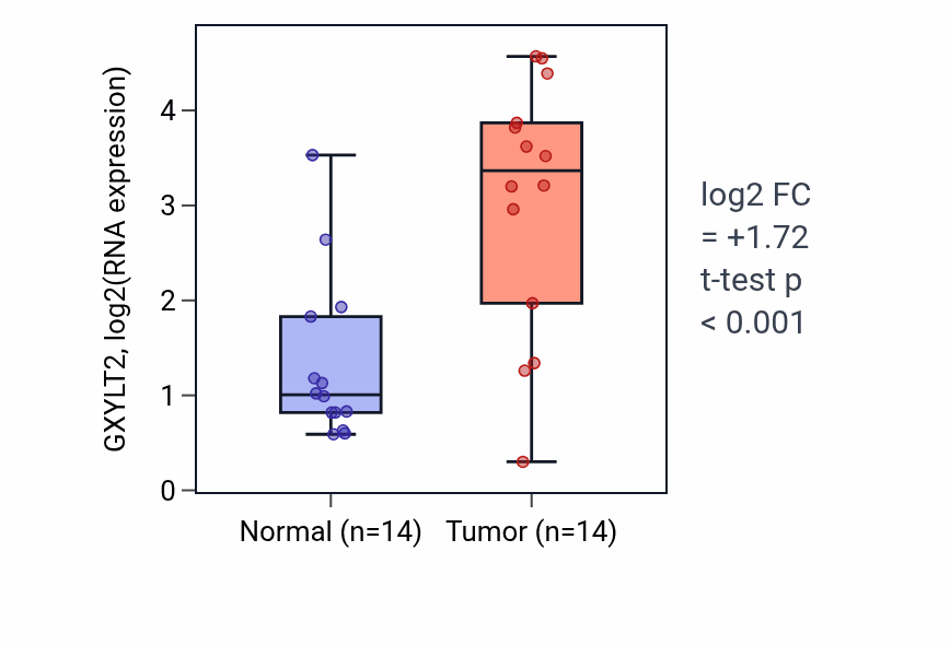 Tumor-vs-normal expression box plot for GXYLT2 in KIRC.