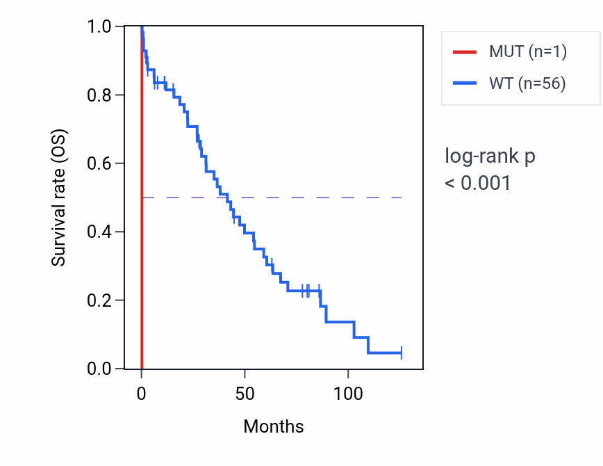 Kaplan&ndash;Meier survival curve for H2BP2 mutant vs wild-type samples in OV.