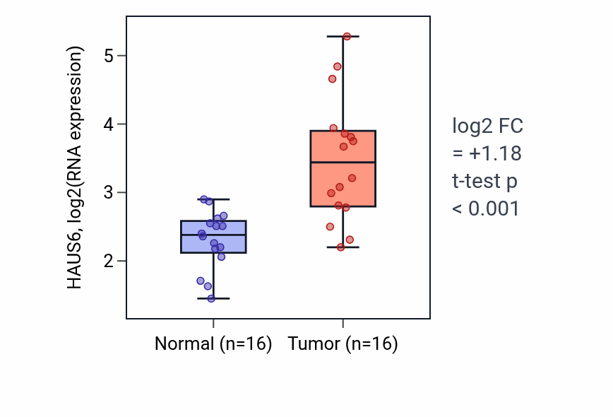 Tumor-vs-normal expression box plot for HAUS6 in HNSC.