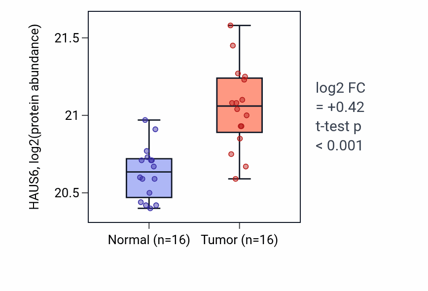 Tumor-vs-normal mass-spec protein box plot for HAUS6 in CCRCC.