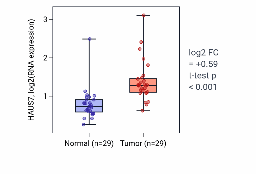 Tumor-vs-normal expression box plot for HAUS7 in HNSC.