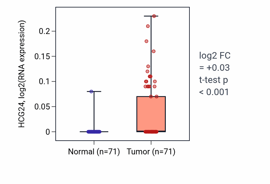 Tumor-vs-normal expression box plot for HCG24 in KIRC.