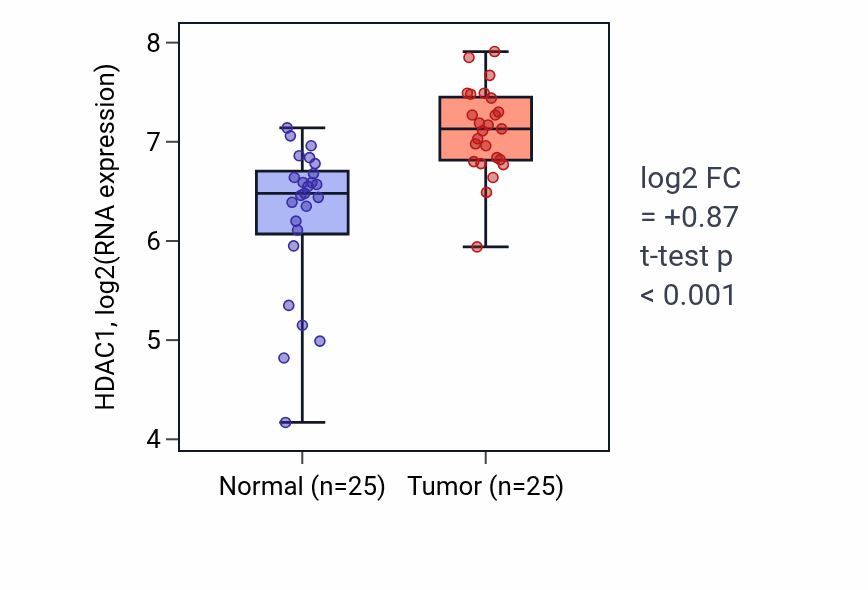 Tumor-vs-normal expression box plot for HDAC1 in HNSC.