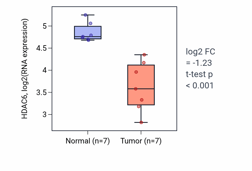 Tumor-vs-normal expression box plot for HDAC6 in KICH.