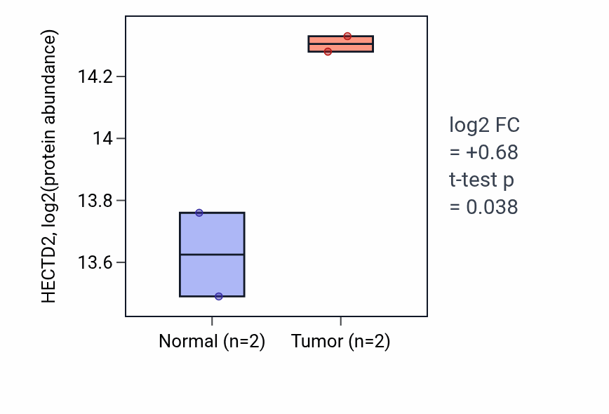 Tumor-vs-normal mass-spec protein box plot for HECTD2 in LUAD.