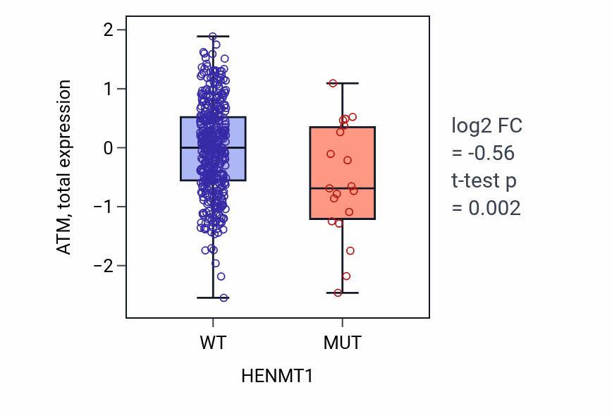 Box plot of ATM in HENMT1-low vs HENMT1-high samples in UCEC.