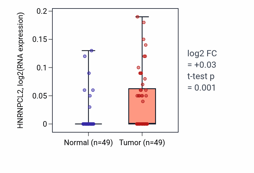 Tumor-vs-normal expression box plot for HNRNPCL2 in LUSC.