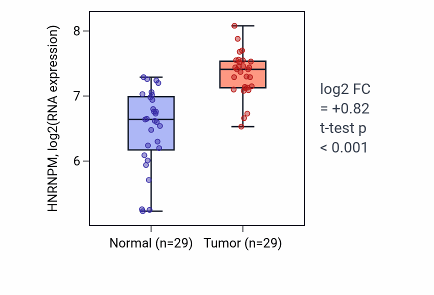 Tumor-vs-normal expression box plot for HNRNPM in HNSC.