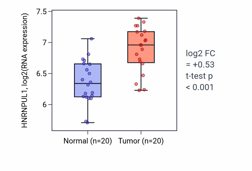 Tumor-vs-normal expression box plot for HNRNPUL1 in KIRC.