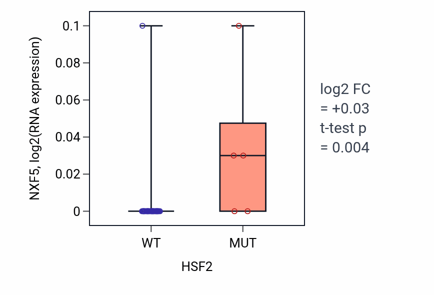 Box plot of NXF5 in HSF2-low vs HSF2-high samples in STOMACH.