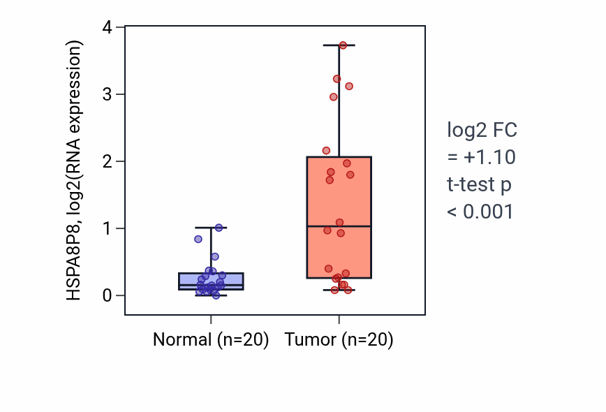 Tumor-vs-normal expression box plot for HSPA8P8 in COAD.