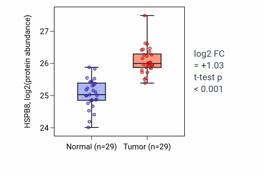 Tumor-vs-normal mass-spec protein box plot for HSPB8 in CCRCC.