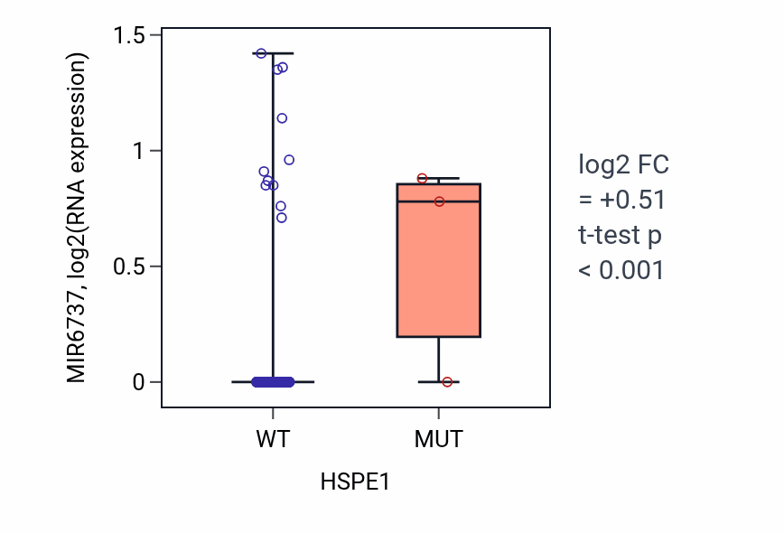 Box plot of MIR6737 in HSPE1-low vs HSPE1-high samples in KIRP.