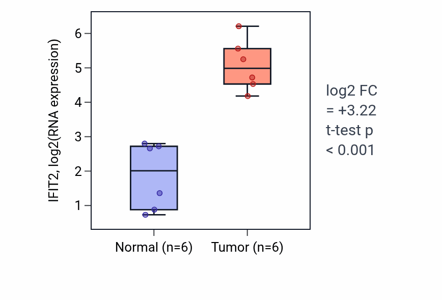 Tumor-vs-normal expression box plot for IFIT2 in HNSC.