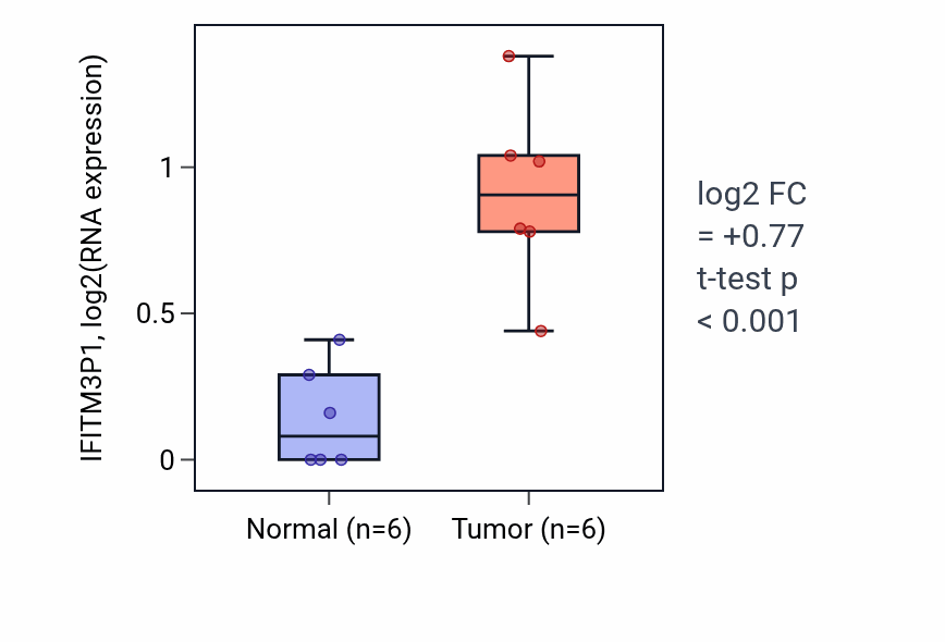 Tumor-vs-normal expression box plot for IFITM3P1 in HNSC.