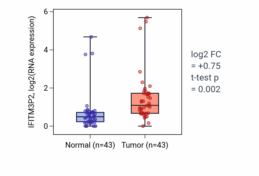 Tumor-vs-normal expression box plot for IFITM3P2 in HNSC.