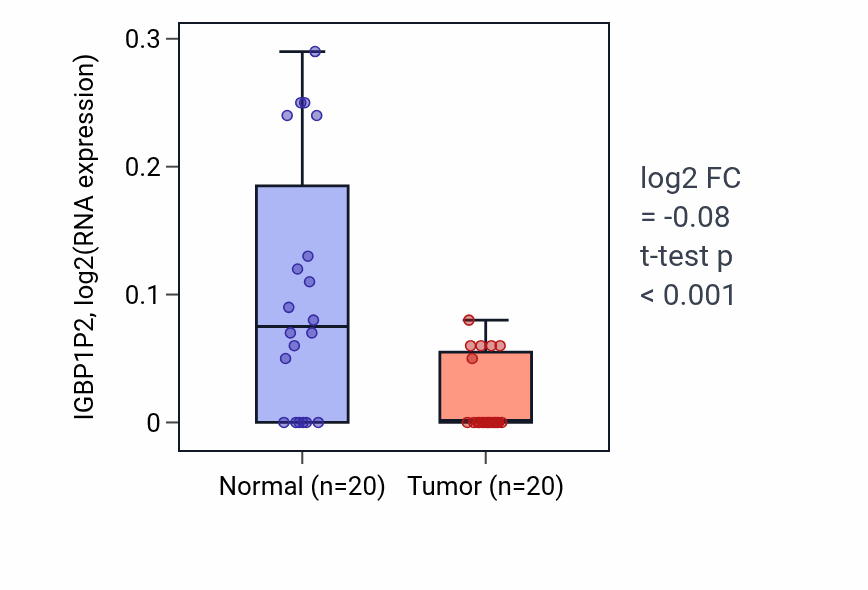 Tumor-vs-normal expression box plot for IGBP1P2 in KIRC.