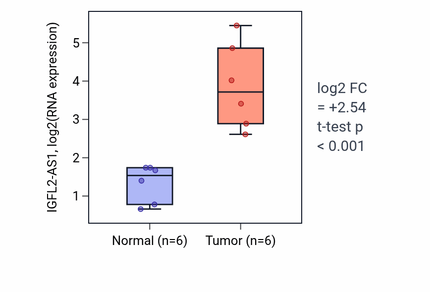 Tumor-vs-normal expression box plot for IGFL2-AS1 in HNSC.