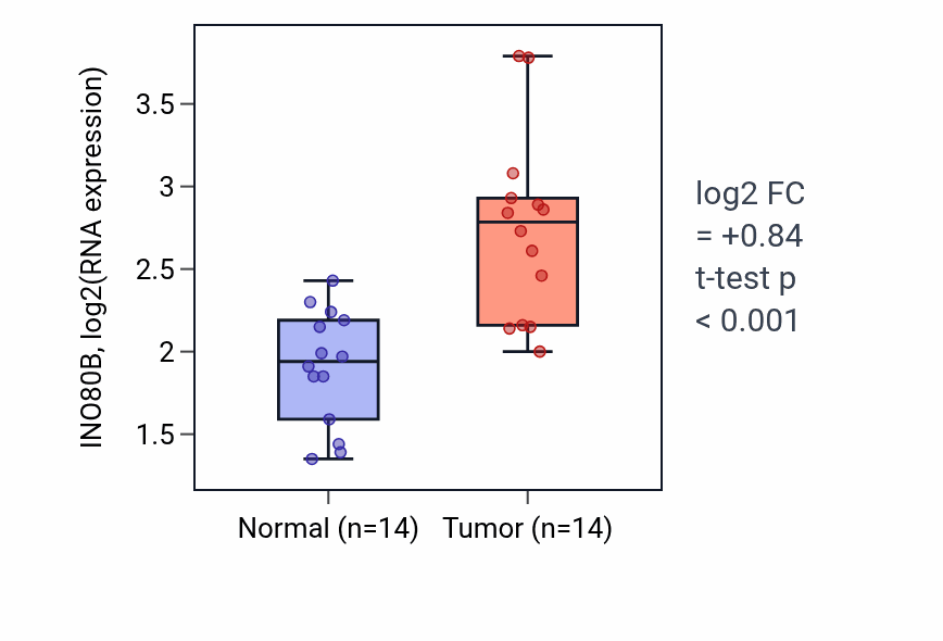 Tumor-vs-normal expression box plot for INO80B in KIRC.
