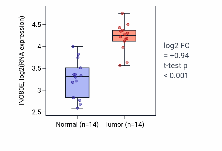 Tumor-vs-normal expression box plot for INO80E in KIRC.